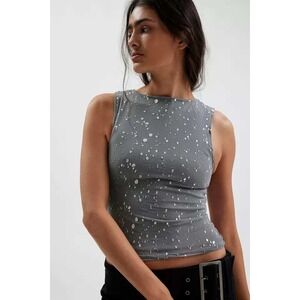 Motel Rocks Hala Frost Grey Glitter Mesh Vest Tank Y2K Club Top Small